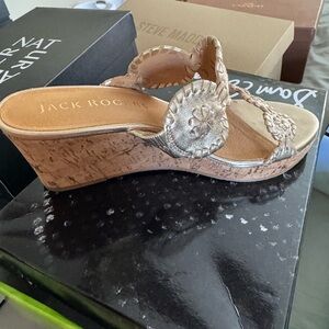 Jack Rogers Metallic Rose Gold Cork Wedge Sandals